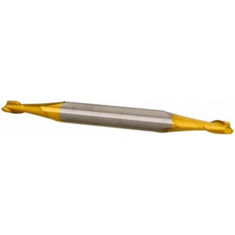 KYOCERA SGS 5/64, 1/8 LOC, 1/8 Shank Diam, 1-1/2 OAL, 2 Flute, Solid Carbide Square End Mill Double End, TiN Finish, ...
